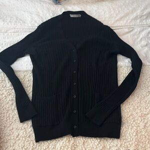Black Ribbed cashmere Cardigan Sweater